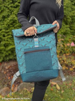 Preview: beschichtete Baumwolle Fächerdesign petrol
